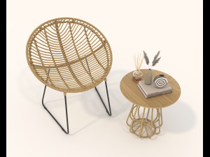 Rattan Table and Chairs Set 2 Modelo 3D