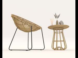 Rattan Table and Chairs Set 2 Modelo 3D
