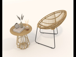 Rattan Table and Chairs Set 2 Modelo 3D