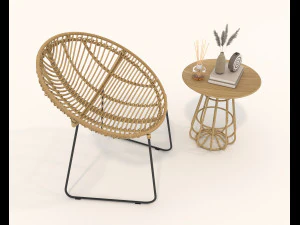 Rattan Table and Chairs Set 2 3D Model
