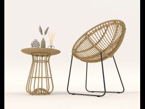 Rattan Table and Chairs Set 2 Modelo 3D