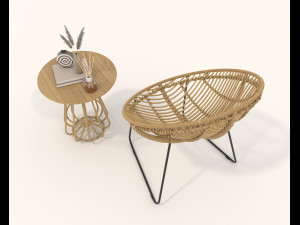 Rattan Table and Chairs Set 2 Modelo 3D