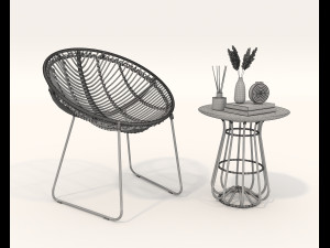 Rattan Table and Chairs Set 2 Modelo 3D