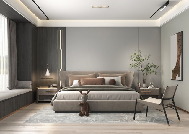 Modern Bedroom Interior Scene 26 3D Model .c4d .max .obj .3ds .fbx .lwo .lw .lws