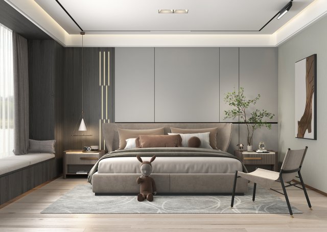 Modern Bedroom Interior Scene 26 3D Модель .c4d .max .obj .3ds .fbx .stl .blend 