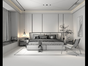 Modern Bedroom Interior Scene 26 3D Модель