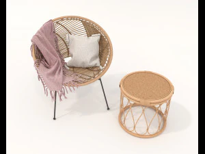 Rattan Table and Chairs Set 3 3D Model