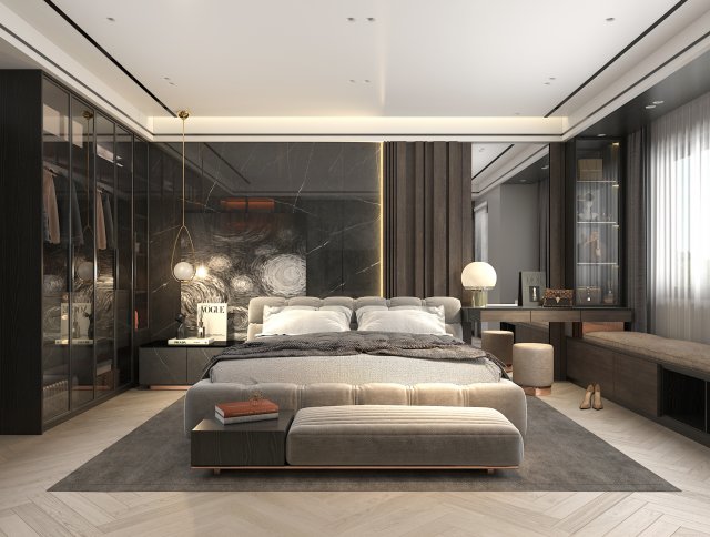 Modern Bedroom Interior Scene 27 3D Model .c4d .max .obj .3ds .fbx .lwo .lw .lws