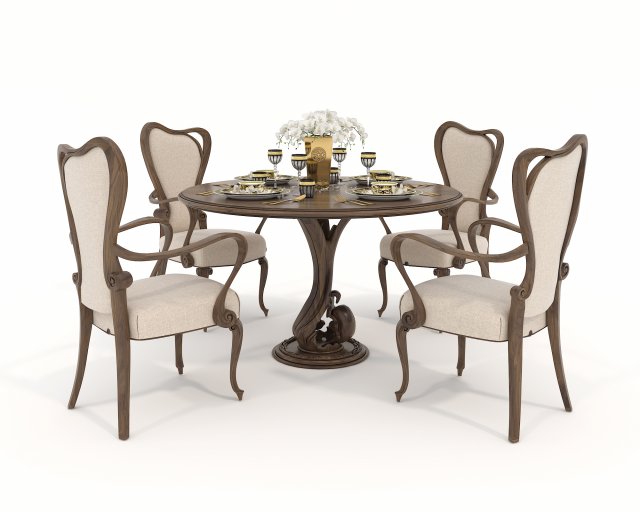 European Style Dining Table and Chairs 17 3D Model .c4d .max .obj .3ds .fbx .stl .blend 