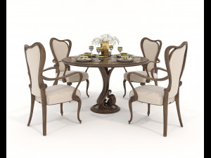European Style Dining Table and Chairs 17 3D Model