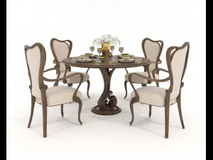 Stół i krzesła do jadalni w stylu europejskim 17 Model 3D