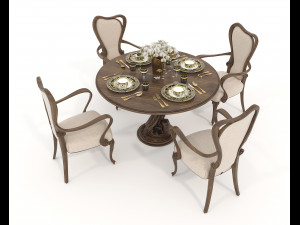 European Style Dining Table and Chairs 17 3D Model