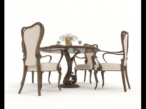 European Style Dining Table and Chairs 17 3D Model