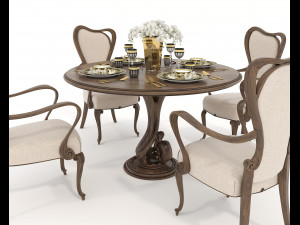 European Style Dining Table and Chairs 17 3D Model