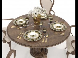 European Style Dining Table and Chairs 17 3D Model