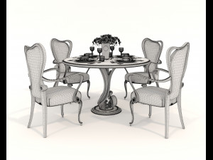 European Style Dining Table and Chairs 17 3D Model