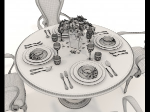 European Style Dining Table and Chairs 17 3D Model