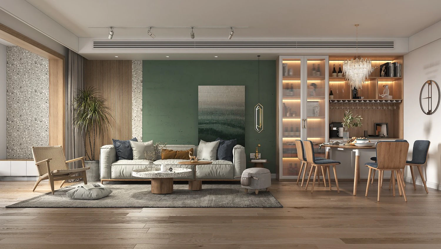 Living Room and Dining Room Scene 3 3D Model .c4d .max .obj .3ds .fbx .stl .blend 