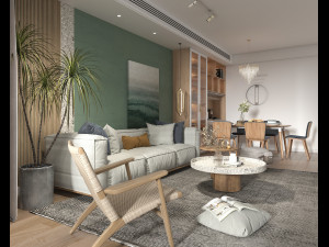 Living Room and Dining Room Scene 3 3D Model