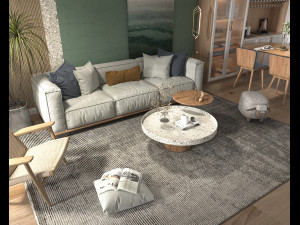 Living Room and Dining Room Scene 3 3D Model