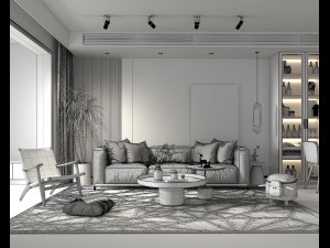 Living Room and Dining Room Scene 3 3D Model