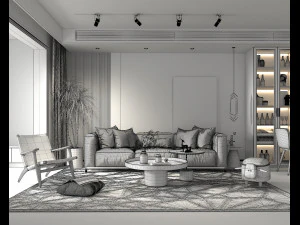 Living Room and Dining Room Scene 3 3D Model