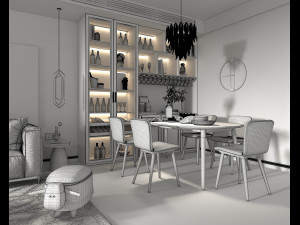 Living Room and Dining Room Scene 3 3D Model
