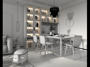 Living Room and Dining Room Scene 3 3D Model