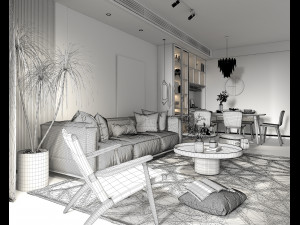 Living Room and Dining Room Scene 3 3D Model