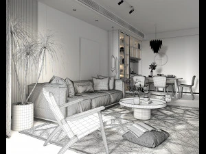 Living Room and Dining Room Scene 3 3D Model