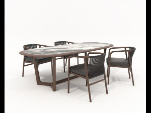 Dining Table and Chairs 4 3D Model