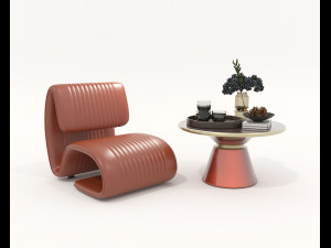 Contemporary Style Coffee Table and Armchair 17 3D Model