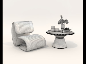 Contemporary Style Coffee Table and Armchair 17 3D-Modell