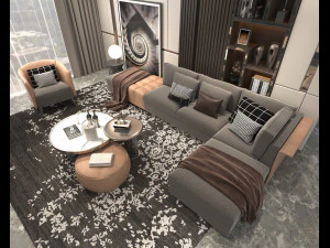 Modern Living Room Scene 4 3D Model