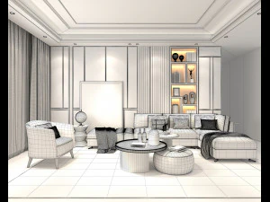 Modern Living Room Scene 4 3D Model