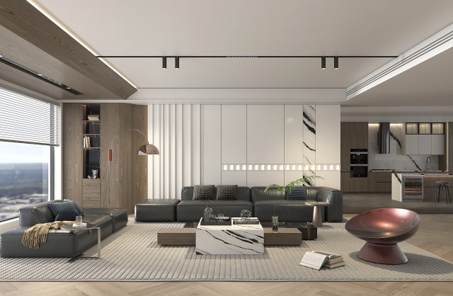 Living Room and Kitchen Scene 2 3D Model .c4d .max .obj .3ds .fbx .lwo .lw .lws