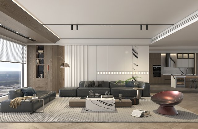 Living Room and Kitchen Scene 2 3D Модель .c4d .max .obj .3ds .fbx .stl .blend 