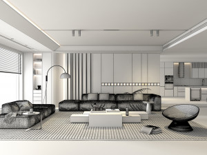 Living Room and Kitchen Scene 2 3D Модель