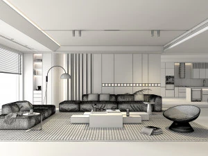 Living Room and Kitchen Scene 2 3D Model