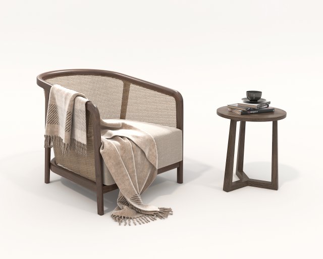 Wooden Coffee Table and Armchair 3D Model .c4d .max .obj .3ds .fbx .stl .blend 
