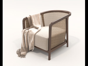 Wooden Coffee Table and Armchair 3D Model