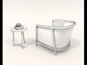 Wooden Coffee Table and Armchair 3D Model
