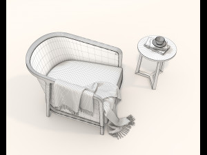 Wooden Coffee Table and Armchair 3D Model