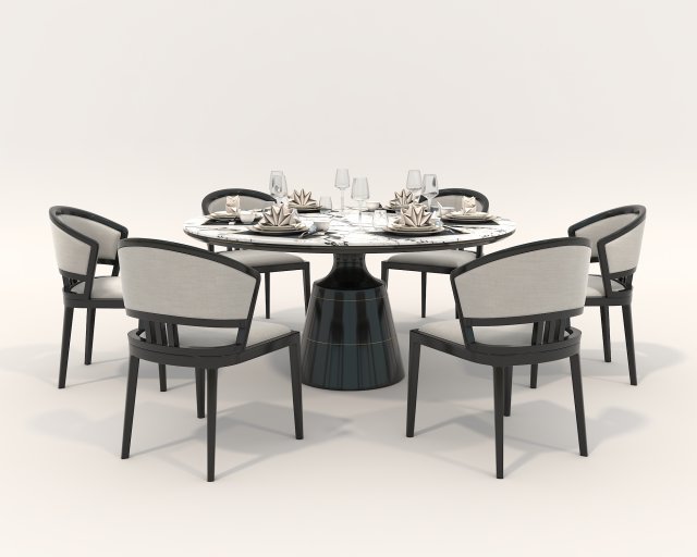 Dining Table and Chairs 5 3D Model .c4d .max .obj .3ds .fbx .stl .blend 