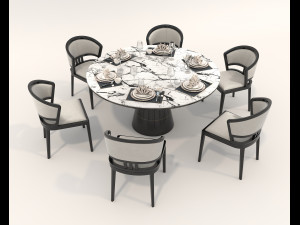Dining Table and Chairs 5 3D Model