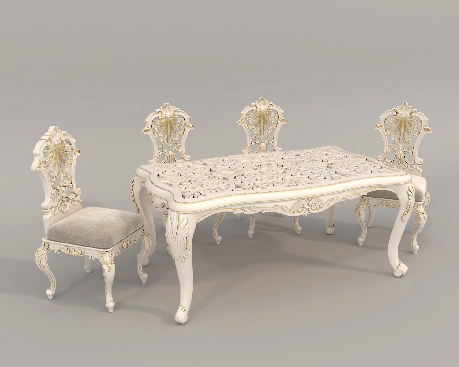 Classic Dining Table and Chairs 22 3D Model .c4d .max .obj .3ds .fbx .stl .blend 