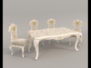 Classic Dining Table and Chairs 22 3D Model