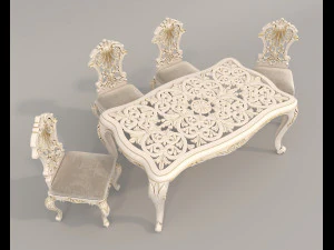 Classic Dining Table and Chairs 22 3D Model