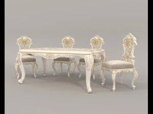 Classic Dining Table and Chairs 22 3D Model
