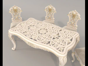 Classic Dining Table and Chairs 22 3D Model